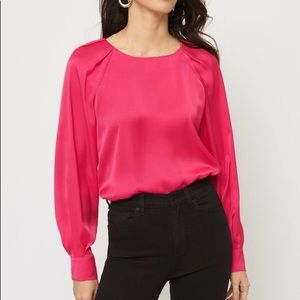Dynamite Satin Blouse with Pleats in Bright Rose